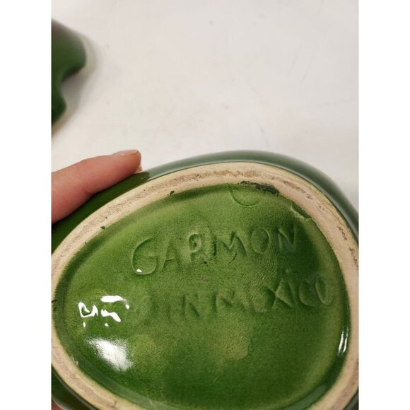 Vintage Mexican Pottery Green Jalapeno Pepper Salsa Dish Ceramic Covered - Picture 9 of 11